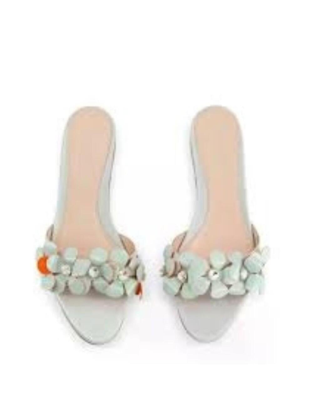 950$ Giambattista Valli Floral Embellished Slip On Sandals Size 6 US Light Blue - Picture 3 of 4